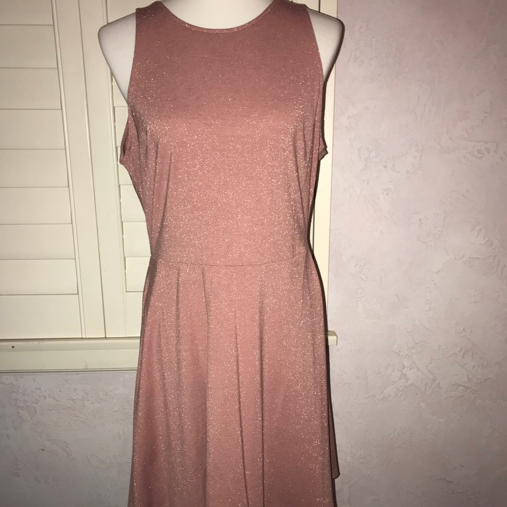Rose Gold Metallic skater dress. H&M Large NWT